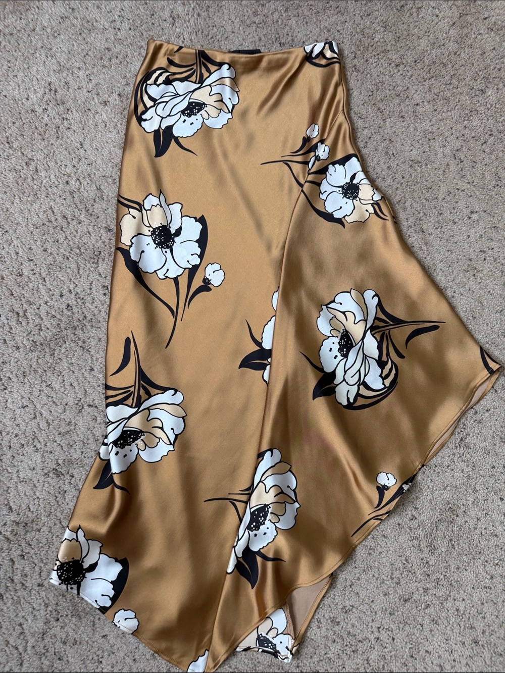 White House Black Market Gold Floral Asymmetrical Midi Skirt Sz 0
